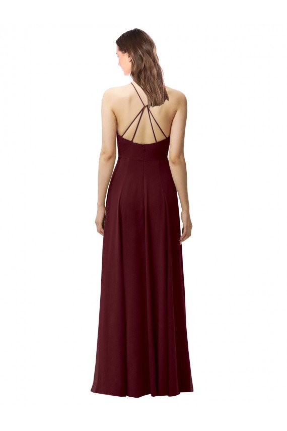 Slim Long High Halter Neck Chiffon Bridesmaid Dress with High Side Slit Essex