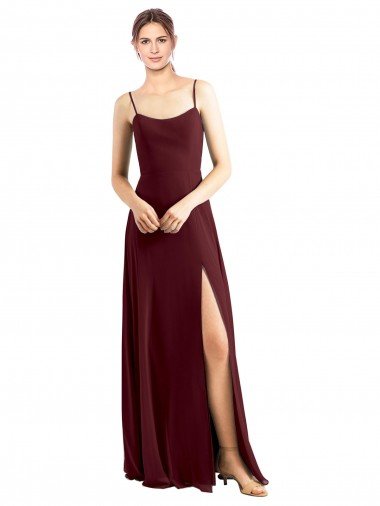 Sleek Fit and Flare Long Scoop Neck Chiffon Bridesmaid Dress with High Side Slit Essex