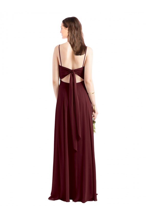 Sleek Fit and Flare Long Scoop Neck Chiffon Bridesmaid Dress with High Side Slit Essex