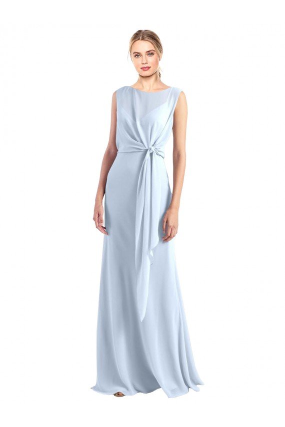 Illusion Boat Neck Long Full Length Chiffon Bridesmaid Dress with Keyhole Back Essex