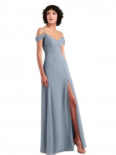 Off the Shoulder Folded Sleeve Long Chiffon Bridesmaid Dress with High Side Slit Essex