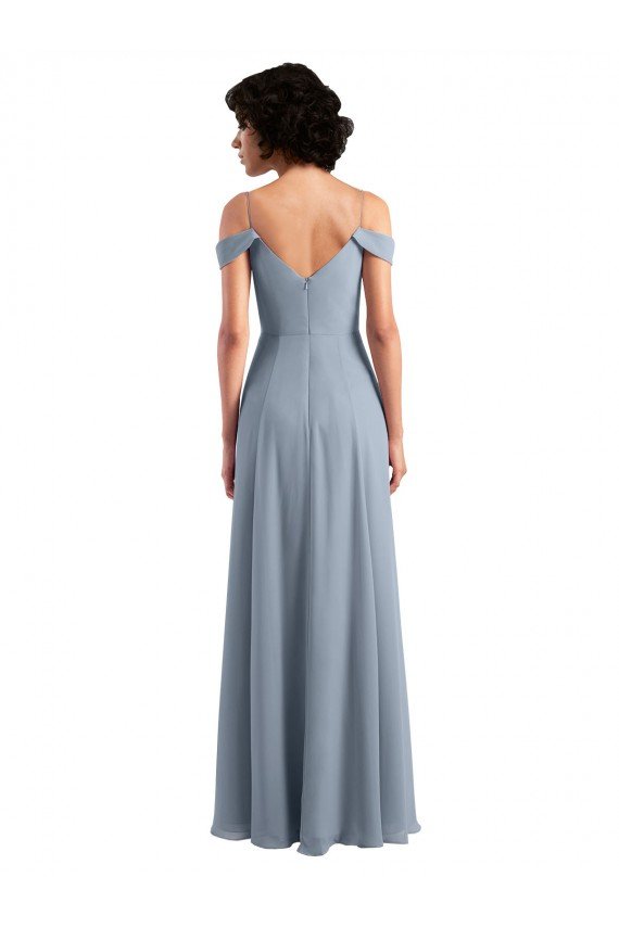 Off the Shoulder Folded Sleeve Long Chiffon Bridesmaid Dress with High Side Slit Essex