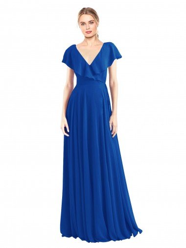 V-Neck A-Line Flutter Sleeves Long Chiffon Wrap Style Bridesmaid Dress Essex