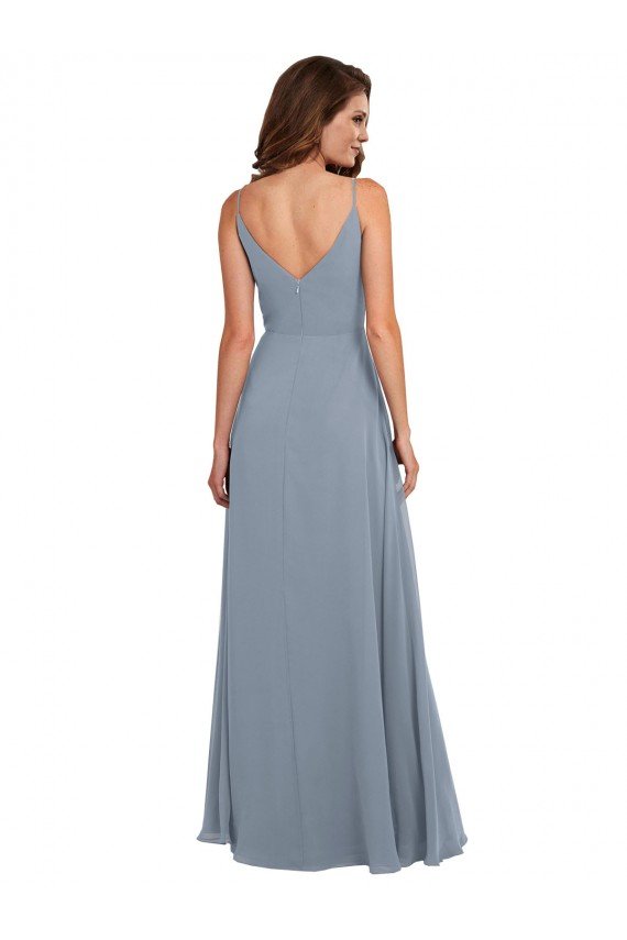 Long Full Length Draped Cowl Neck V-Back Slip Chiffon Bridesmaid Dress Essex