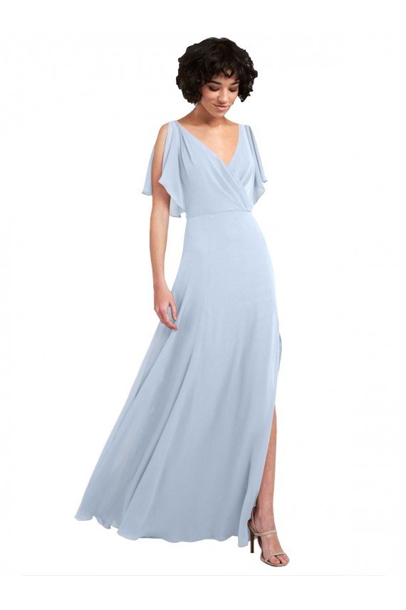 Split Flutter Sleeves V-Neck Chiffon Bridesmaid Dress with Open V-Back Essex