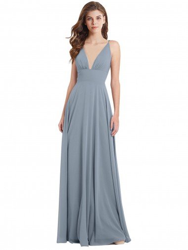 Fitted V-Neckline Long Chiffon Bridesmaid Dress with V-Back Essex