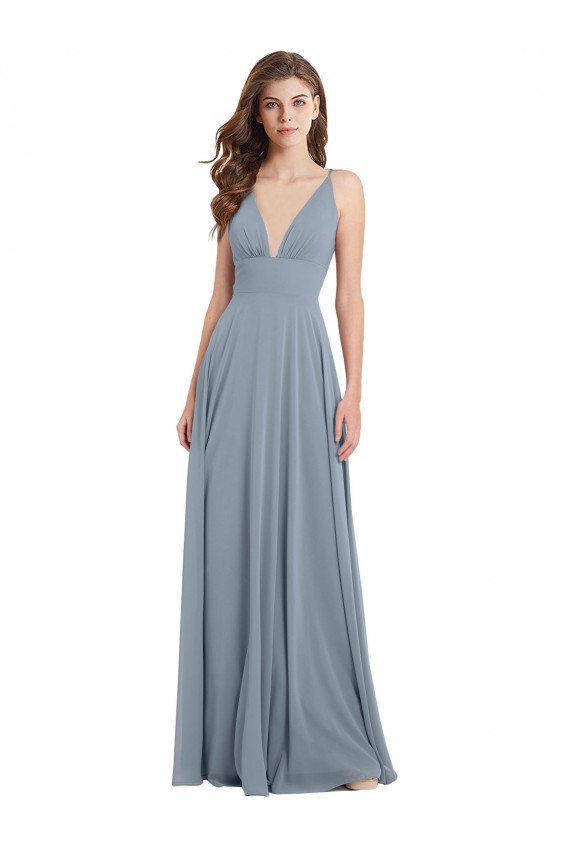 Fitted V-Neckline Long Chiffon Bridesmaid Dress with V-Back Essex
