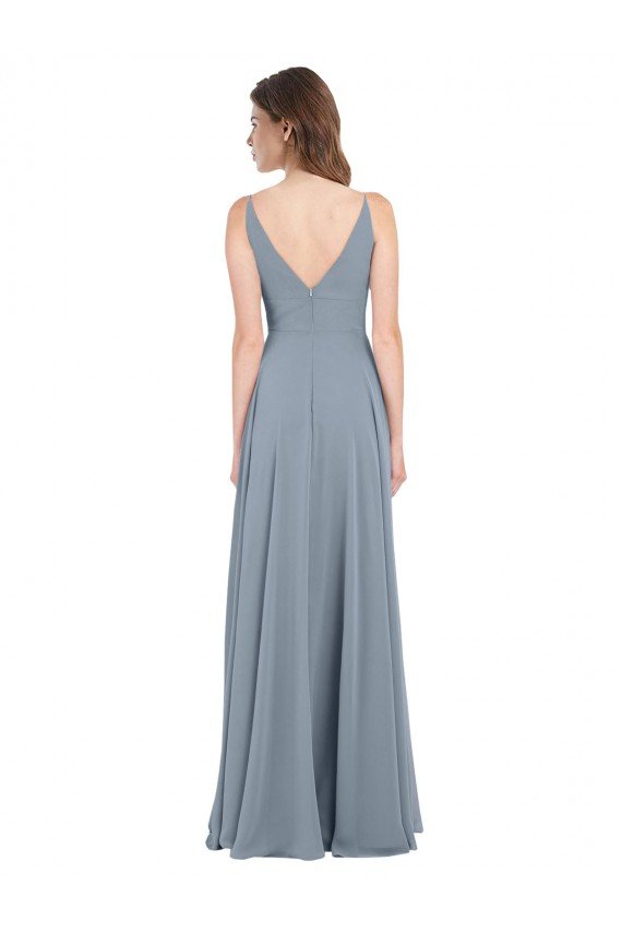 Fitted V-Neckline Long Chiffon Bridesmaid Dress with V-Back Essex