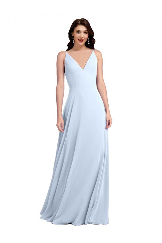 Long Floor Length V-Neck Chiffon Bridesmaid Dress with Keyhole Back Essex