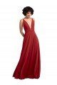Fitted Plunging Deep V-Neck Long Chiffon Bridesmaid Dress with V-Back Essex