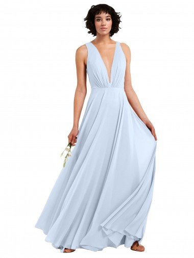Daring Plunging V-Neck Long Chiffon Bridesmaid Dress with Pleated Bodice Essex