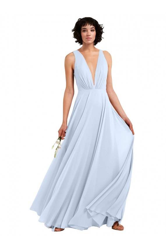 Daring Plunging V-Neck Long Chiffon Bridesmaid Dress with Pleated Bodice Essex