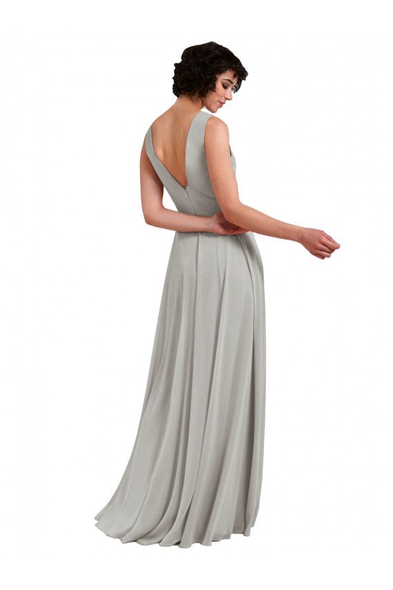Daring Plunging V-Neck Long Chiffon Bridesmaid Dress with Pleated Bodice Essex