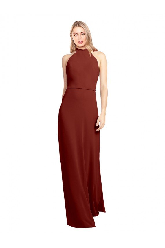 Slim High Neck Halter Fitted Open Back Chiffon Bridesmaid Dress / Prom Dress Essex