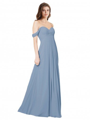 Empire Waist Off the Shoulder Chiffon Bridesmaid Dress with Sweetheart Bodice Essex