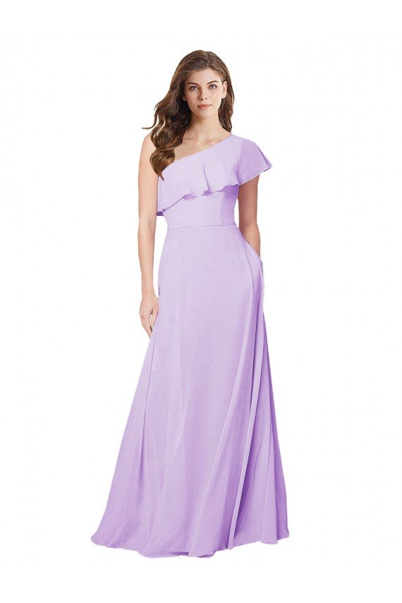 Draped One Shoulder Long Chiffon Bridesmaid Dress  Essex