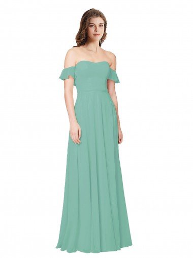 Flounce Sleeves Off the Shoulder Long Chiffon Bridesmaid Dress Essex