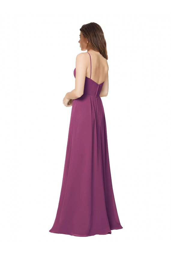 Halter Neck Long Pleated Chiffon Bridesmaid Dress with Pockets Essex
