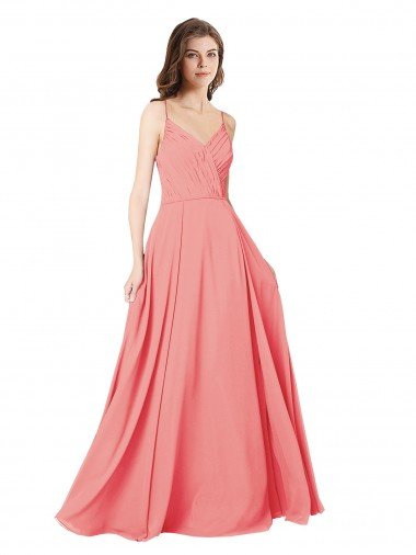 Crossover Bodice Long Chiffon Bridesmaid Dress with Double Back Straps Essex