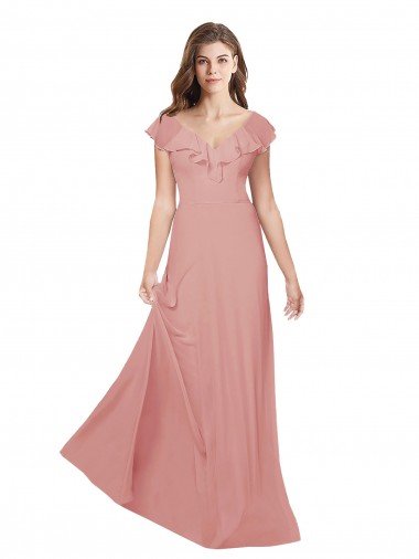 Flounced V Neckline Flutter Sleeves Chiffon Bridesmaid Dress Essex