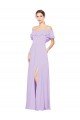 Ruffled Off the Shoulder Long Chiffon Bridesmaid Dress with Slit Essex