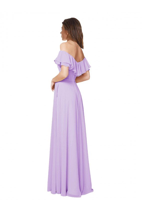 Ruffled Off the Shoulder Long Chiffon Bridesmaid Dress with Slit Essex