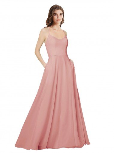 Open Back Wide Tie Band Long Chiffon Bridesmaid Dress with Pockets Essex
