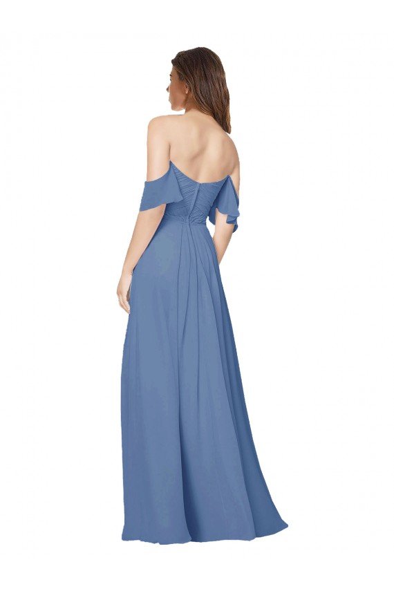 Flutter Sleeves Scoop Neck Off the Shoulder Long Chiffon Bridesmaid Dress Essex