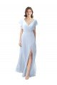 Flutter Sleeves Long Chiffon Bridesmaid Dress with Daring Open Back and Side Slit Essex