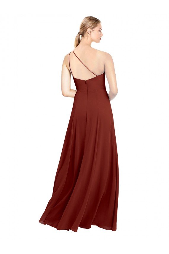 Fit and Flare One Shoulder Long Chiffon Bridesmaid Dress with High Slit Essex