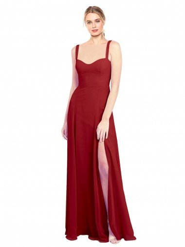 Sweetheart Neckline Long Chiffon Bridesmaid Dress with Side Slit and Wide Straps Essex