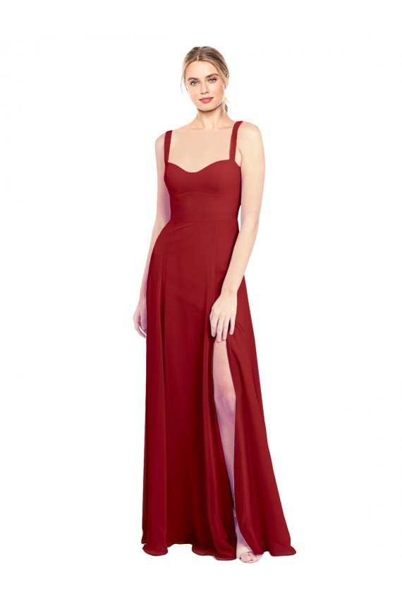 Sweetheart Neckline Long Chiffon Bridesmaid Dress with Side Slit and Wide Straps Essex