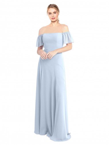 Off the Shoulder Flutter Sleeves Long Chiffon Bridesmaid Dress Essex