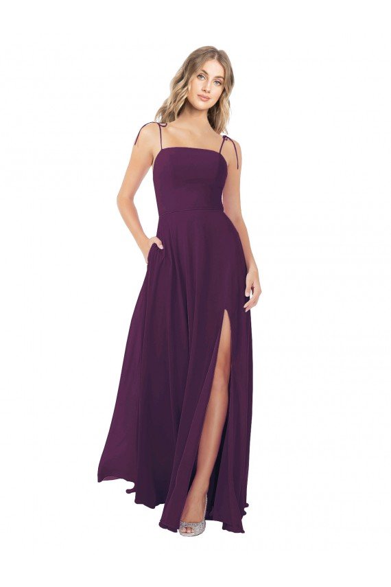 Chiffon Bridesmaid Dress with Front Slit and Keyhole Back Essex