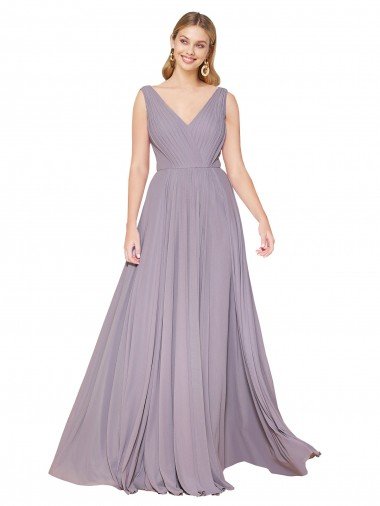 Draped Floor Length High Neck V-Back Chiffon Bridesmaid Dress / Formal Prom Dress with Shirred Bodice Essex