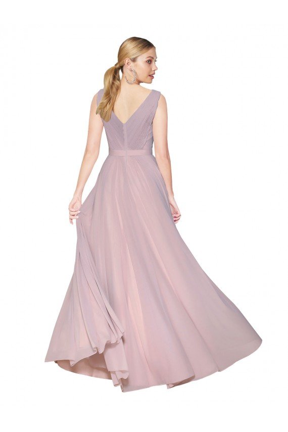 Draped V-Neck Long Chiffon Bridesmaid Dress / Formal Prom Dress with Shirred Bodice Essex