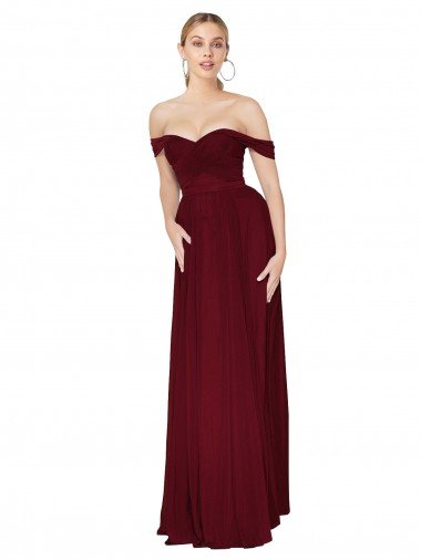Shirred Sweetheat Neckline Off the Shoulder Long Chiffon Bridesmaid Dress / Formal Prom Dress Essex