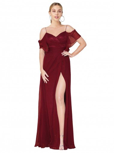 Cold Shoulder Long Mermaid Chiffon Bridesmaid Dress / Formal Prom Dress with Straps Essex