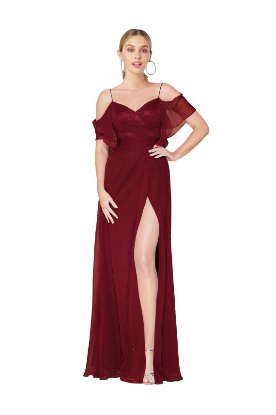 Cold Shoulder Long Mermaid Chiffon Bridesmaid Dress / Formal Prom Dress with Straps Essex