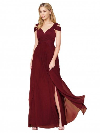 Off the Shoulder Long Chiffon Bridesmaid Dress / Formal Prom Dress with Side Slit Essex