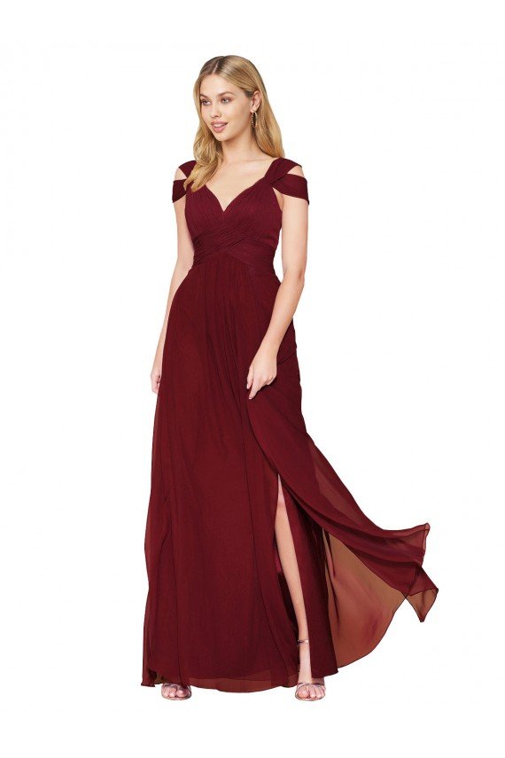 Off the Shoulder Long Chiffon Bridesmaid Dress / Formal Prom Dress with Side Slit Essex