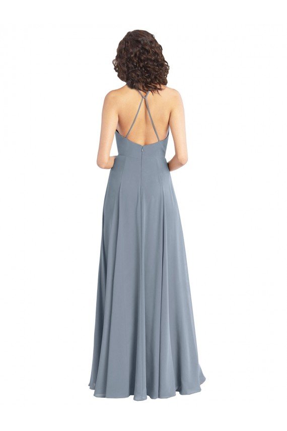 Slim A-Line Cowl Neck Long Chiffon Bridesmaid Dress with Side High Slit Essex