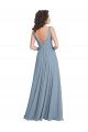 Faux Surplice Bodice Long Chiffon Bridesmaid Dress with V-Neckline Essex