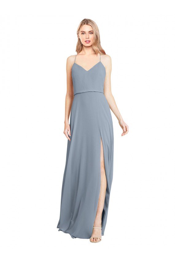 Spaghetti Straps V-Neckline Long Chiffon Bridesmaid Dress with High Slit Essex