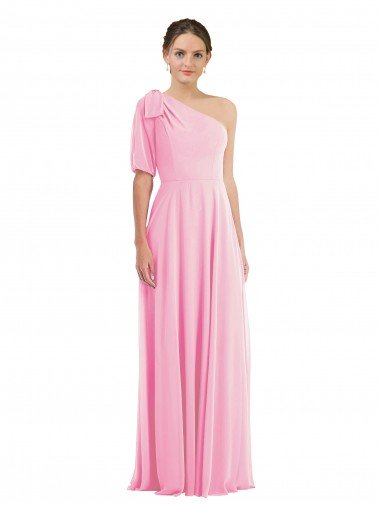 Bow One Shoulder Flounce Sleeve Maxi Bridesmaid Dress Essex