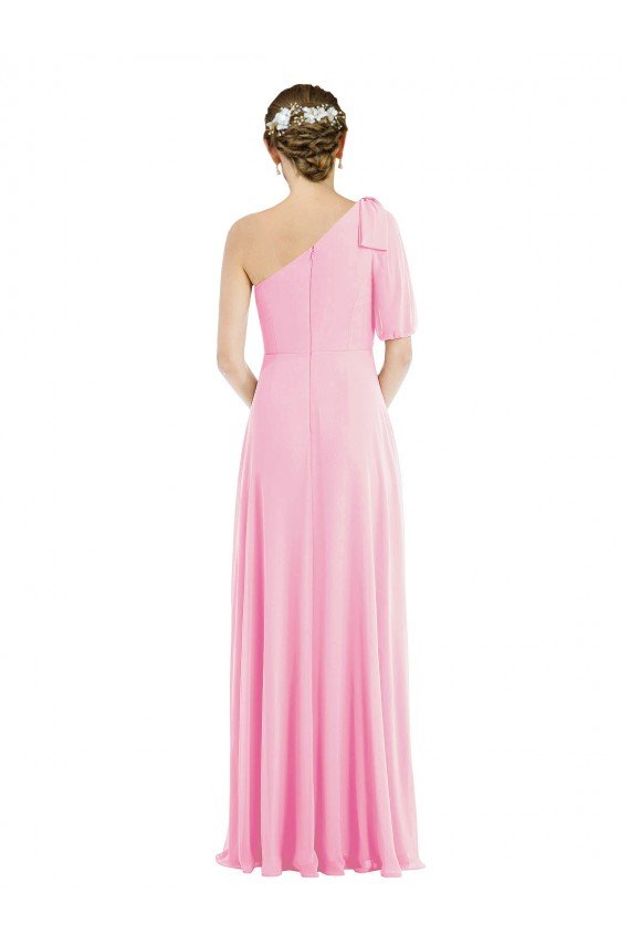 Bow One Shoulder Flounce Sleeve Maxi Bridesmaid Dress Essex