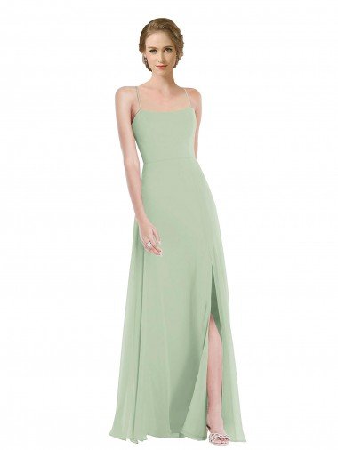 Scoop Neck Tie Strap Maxi Bridesmaid Dress with Front Slit Essex