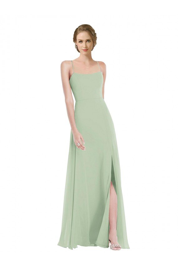 Scoop Neck Tie Strap Maxi Bridesmaid Dress with Front Slit Essex