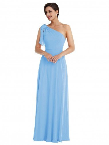 Draped One Shoulder Maxi Bridesmaid Dress with Scarf Bow Essex