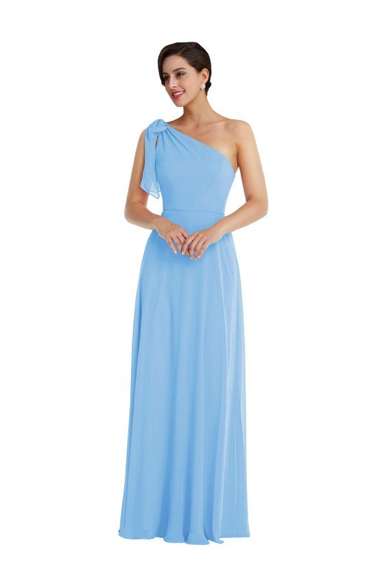 Draped One Shoulder Maxi Bridesmaid Dress with Scarf Bow Essex